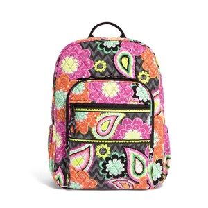 Vera Bradley Campus Quilted Backpack Ziggy Zinnia Water Bottle Pockets